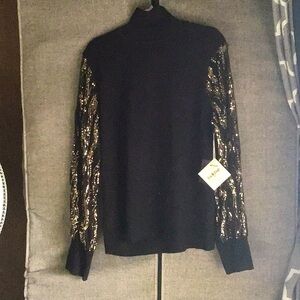 Black and Gold Sequin Blouse with Mandarin Collar